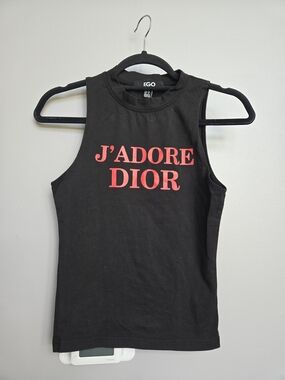 EGO J'Adore Dior Graphic Tank Top Black Red High Neck Sleeveless US 6 Y2K Style
